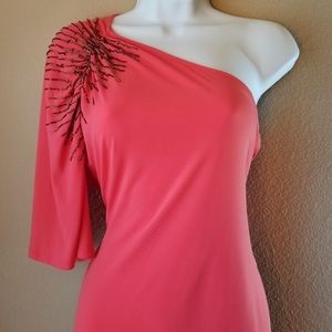 Gianni Bini Coral Dress w/Bronze Beads